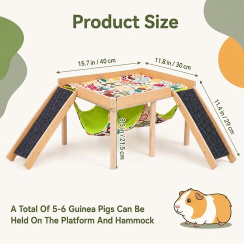 Wooden Guinea Pig Hideout with Hammock Stairs, Safe Small Pet Bed for Bunny in Saudi Arabia