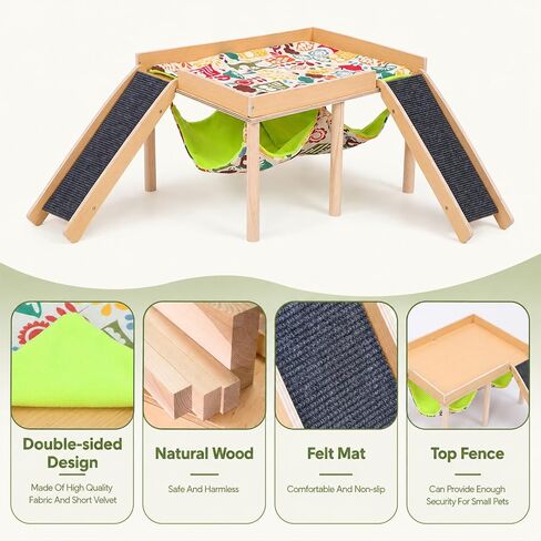 Wooden Guinea Pig Hideout with Hammock Stairs, Safe Small Pet Bed for Bunny in Saudi Arabia