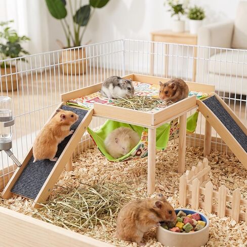 Wooden Guinea Pig Hideout with Hammock Stairs, Safe Small Pet Bed for Bunny in Saudi Arabia