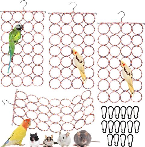 Yopay 4 Pack Parrot Bird Swing Hanging Toys, Rat Climbing Ladder Rope Perch, Net Toy for Cage, Mouse, Mice, Parakeets Cockatiels Conures Lovebirds, Multiple Purpose Scarf Hanger in Kuwait