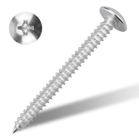 #10 x 1-1/2" Truss Head Wood Screw, Phillips Truss Head Self Tapping Sheet Metal Tek Screw, 18-8 Stainless Steel 304, Brgiht Finish, 100 PCS in Kuwait