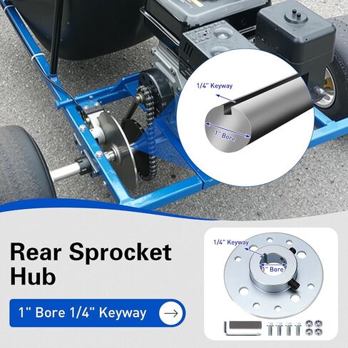 Rear Steel Sprocket Drum Brake Hub 1" Bore 1/4" Keyway with Full Hardware Kit for Predator 196cc 212cc 6.5HP GX160 GX200, Heavy Duty for Go Kart Cart Drift Trike Dune Buggy Mini Bike Replacement Parts in Kuwait