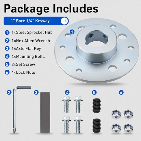 Rear Steel Sprocket Drum Brake Hub 1" Bore 1/4" Keyway with Full Hardware Kit for Predator 196cc 212cc 6.5HP GX160 GX200, Heavy Duty for Go Kart Cart Drift Trike Dune Buggy Mini Bike Replacement Parts in Kuwait