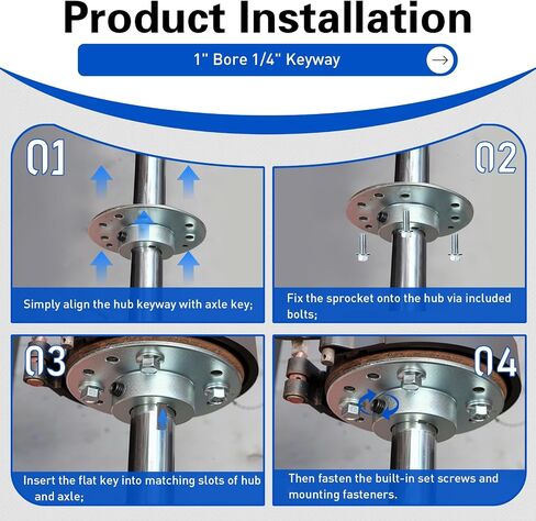 Rear Steel Sprocket Drum Brake Hub 1" Bore 1/4" Keyway with Full Hardware Kit for Predator 196cc 212cc 6.5HP GX160 GX200, Heavy Duty for Go Kart Cart Drift Trike Dune Buggy Mini Bike Replacement Parts in Kuwait