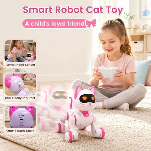 Robot Cat Toy for Kids, Pink Remote Control Robot Cat, Interactive Pet in Kuwait