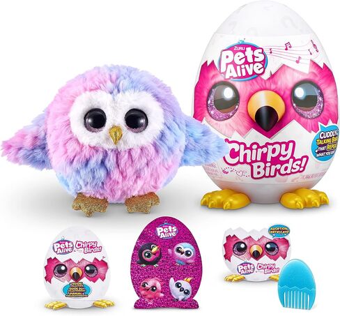 Pets Alive Chirpy Birds (OWL) by ZURU, Electronic Pet that Speaks, Giant Surprise Egg, Stickers, Comb, Fluffy Clay, Bird Animal Plush for Girls in Kuwait