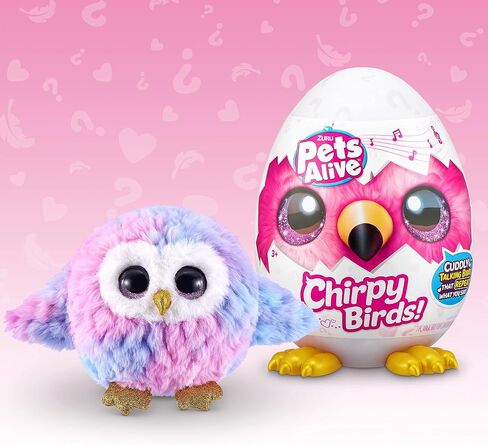 Pets Alive Chirpy Birds (OWL) by ZURU, Electronic Pet that Speaks, Giant Surprise Egg, Stickers, Comb, Fluffy Clay, Bird Animal Plush for Girls in Kuwait