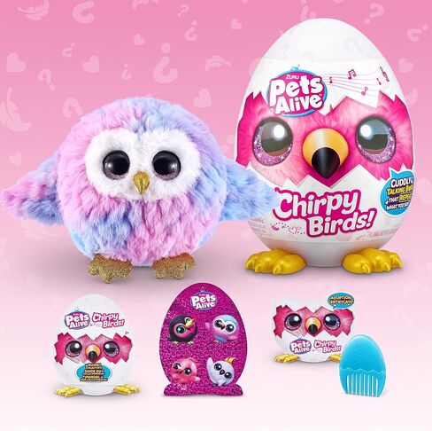 Pets Alive Chirpy Birds (OWL) by ZURU, Electronic Pet that Speaks, Giant Surprise Egg, Stickers, Comb, Fluffy Clay, Bird Animal Plush for Girls in Kuwait