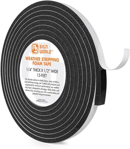 1/4in x 1in Weather Stripping Foam Insulation Tape, Doors, Windows, Sliding Door, A/C, Soundproofing, Draft Stopper, Shock Absorption (1/4" T x 1" W x 15 Ft L) in Kuwait