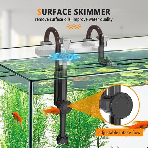 hygger Quiet Hang On Back Aquarium Filter 15-40 Gallon Small Fish Tank Canister Filter with Surface Skimmer Spray Bar 3 Floss Pads Bio Filter Media Adjustable Flow, Easy Water Change 159 GPH in Kuwait
