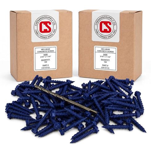Chenango Supply 3/16 x 1-1/4 "مرساة لولبية خرسانية برأس سداسي. 100 قطعة مع لقمة مثقاب (متوافقة مع Miami-Dade) (3/16 x 1-1/4) in Kuwait