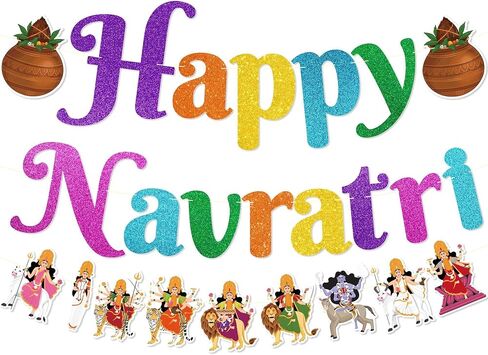 Happy Navratri Banner - NO DIY Navratri Party Decorations For Indian Festival Party Décor Glitter in Saudi Arabia