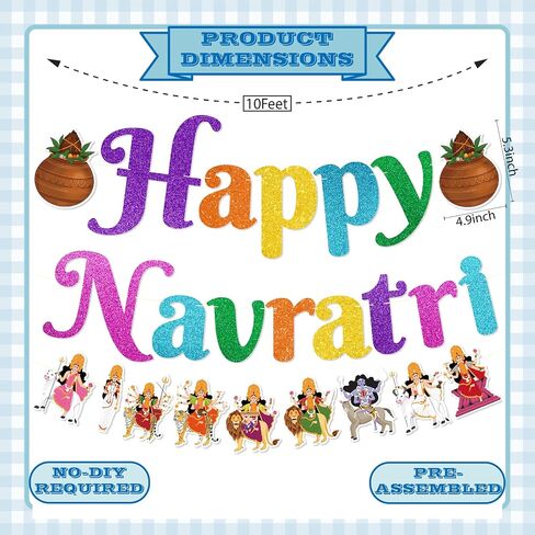 Happy Navratri Banner - NO DIY Navratri Party Decorations For Indian Festival Party Décor Glitter in Saudi Arabia