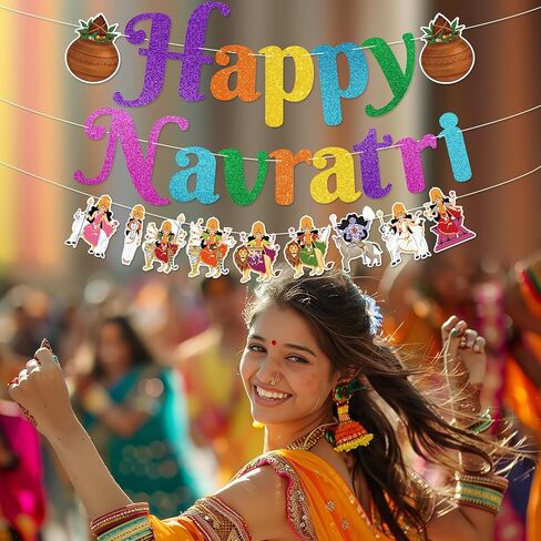 Happy Navratri Banner - NO DIY Navratri Party Decorations For Indian Festival Party Décor Glitter in Saudi Arabia