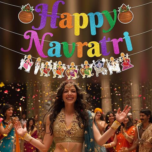 Happy Navratri Banner - NO DIY Navratri Party Decorations For Indian Festival Party Décor Glitter in Saudi Arabia