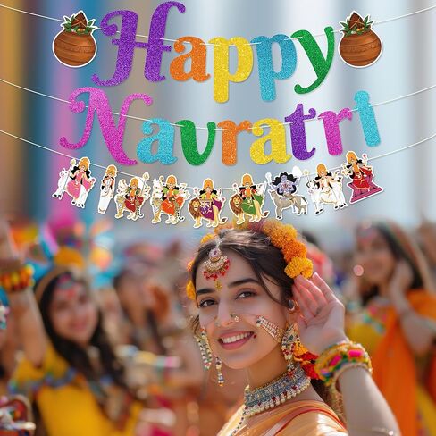 Happy Navratri Banner - NO DIY Navratri Party Decorations For Indian Festival Party Décor Glitter in Saudi Arabia