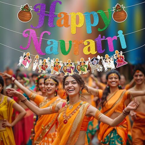 Happy Navratri Banner - NO DIY Navratri Party Decorations For Indian Festival Party Décor Glitter in Saudi Arabia