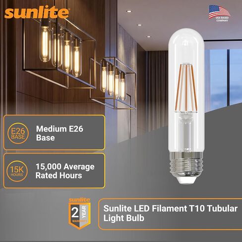 لمبة إضاءة أنبوبية Sunlite 80611 LED T10، 6 واط (ما يعادل 60 وات)، 600 لومن، قاعدة E26 متوسطة، قابلة للتعتيم، 128 مم، مدرجة في قائمة ETL، 2700 كلفن أبيض دافئ، عبوة واحدة in Kuwait