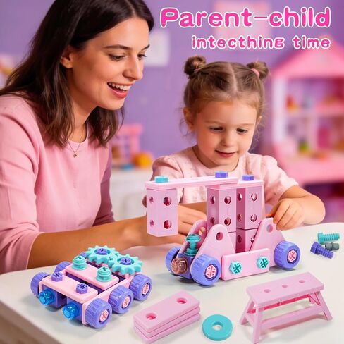 Design and Drill Toy - Children Tool Set with Drill & Toolbox, Create And Design Drill Kit Stem Toys for Kids Ages 3-6, Toddler Building Educational Construction Toy for 3-6 Year Old Girl (PINK) in Kuwait