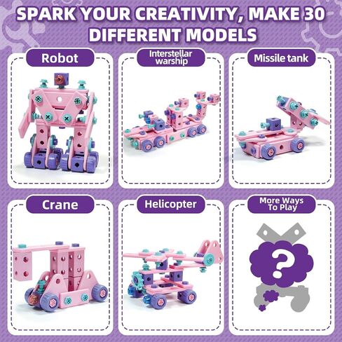 Design and Drill Toy - Children Tool Set with Drill & Toolbox, Create And Design Drill Kit Stem Toys for Kids Ages 3-6, Toddler Building Educational Construction Toy for 3-6 Year Old Girl (PINK) in Kuwait