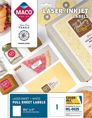 MACO Printable Labels for Shipping - Laser/Ink Jet Compatible Shipping Labels, 6 per Sheet, 3-1/3" x 4", Box of 250 Pages/1500 Labels, White in Kuwait