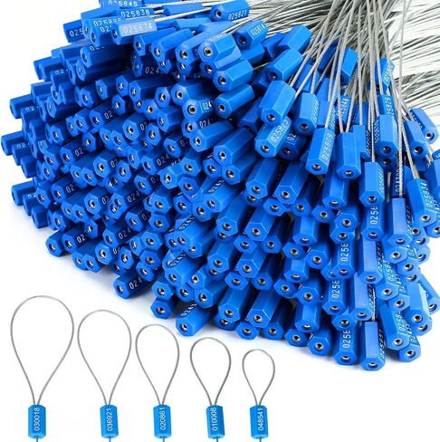 200 Pcs Steel Security Cable Seals Numbered Anti-Tamper Seal Blue Pull Tight Seals Disposable Numbered Tags Self Locking Shipping Seals for Container Trailers Cargo Trailer Truck (11.8 Inch) in Kuwait