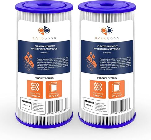 Aquaboon 1 Micron 10" x 4.5" Pleated Sediment Water Filter Replacement Cartridge | Whole House Sediment Filtration | Compatible with FM-10-1, ECP1, FM-10-1A, HDC3001, WPC1FF975, 4-Pack in Kuwait