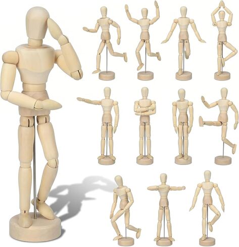 DOITOOL 12 Pcs Art Mannequin Figure, 5.3 Inch Wooden Mannequin for Drawing, Marionette Flexible Drawing Manikin Poseable Human Model for Artist Mini Dummy Desktop Decor in Kuwait