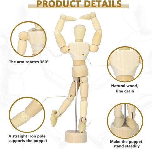 DOITOOL 12 Pcs Art Mannequin Figure, 5.3 Inch Wooden Mannequin for Drawing, Marionette Flexible Drawing Manikin Poseable Human Model for Artist Mini Dummy Desktop Decor in Kuwait