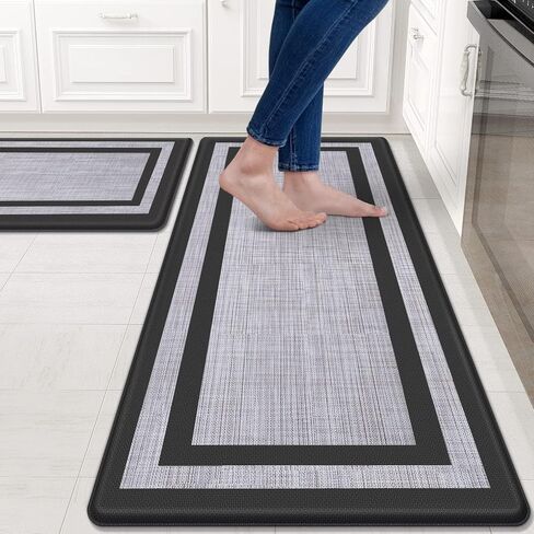 Mattitude Kitchen Mat [2 PCS] Cushioned Anti-Fatigue Non-Skid Waterproof Rugs Ergonomic Comfort Standing Mat for Kitchen, Floor, Office, Sink, Laundry, Black and Gray in Kuwait