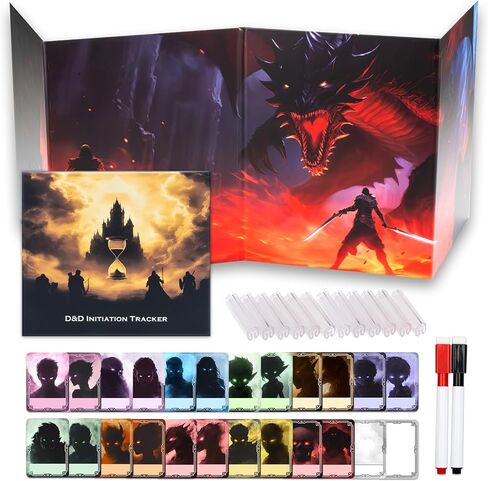 TIDYBOSS 4-Panel Customizable DM Screen with 50 Pieces Erasable Acrylic Initiative Trackers | Dungeons and Dragons Starter Set | DND Starter kit d&d Accessories | DND Gifts | DND dm Supplies in Kuwait