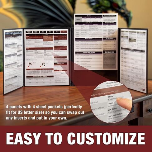 TIDYBOSS 4-Panel Customizable DM Screen with 50 Pieces Erasable Acrylic Initiative Trackers | Dungeons and Dragons Starter Set | DND Starter kit d&d Accessories | DND Gifts | DND dm Supplies in Kuwait