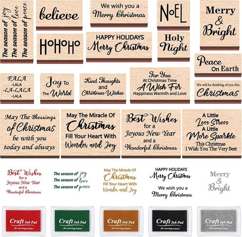 Watersay 23 Pcs Christmas Rubber Stamp and Craft Ink Pad Set, Letter Style in Kuwait