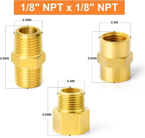 GASHER 15PCS Brass Pipe Fitting, Hex Nipple Brass Tone, Hex Nipple 1/4 Inch NPT in Kuwait
