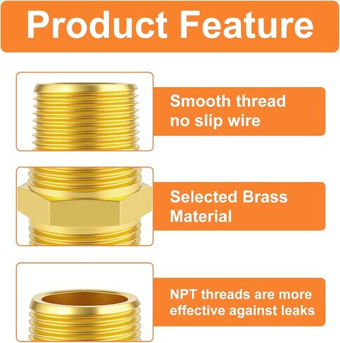 GASHER 15PCS Brass Pipe Fitting, Hex Nipple Brass Tone, Hex Nipple 1/4 Inch NPT in Kuwait