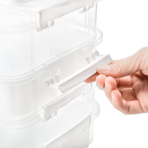 Foraineam 4-Tier Clear Storage Bins With 2 Divided Trays, Stackable Carry Storage Box Container, Plastic Lidded Organizer Case With Handle for Beads, Tools, Arts & Crafts, Sewing, Office Supplies in Kuwait