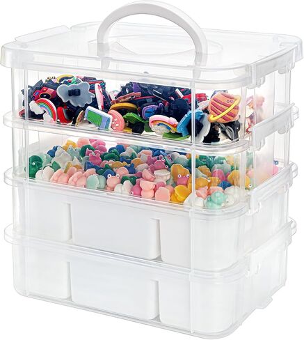 Foraineam 4-Tier Clear Storage Bins With 2 Divided Trays, Stackable Carry Storage Box Container, Plastic Lidded Organizer Case With Handle for Beads, Tools, Arts & Crafts, Sewing, Office Supplies in Kuwait