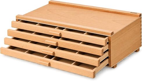 DJAR 4-Drawer Beech Wood Art Supply Storage Box with Dividers, Natural in Kuwait