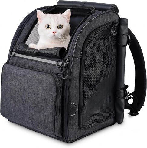 Premium Dog & Cat Carrier Backpack for Travel, Hiking & Vet Visits - Solid Durable Pet Backpack with Breathable Mesh, Safety Strap, Anti-Anxiety Curtain & Storage Pockets (Dark Gray) in Kuwait