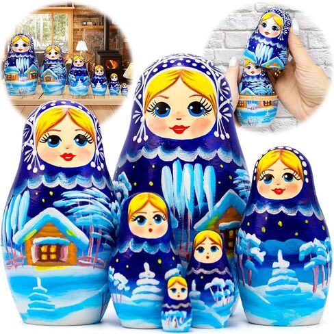AEVVV Christmas Russian Nesting Dolls Set 6 pcs - Nativity Nesting Dolls Russian Souvenir - Matryoshka Doll Christmas Decorations - Christmas Stacking Dolls in Kuwait