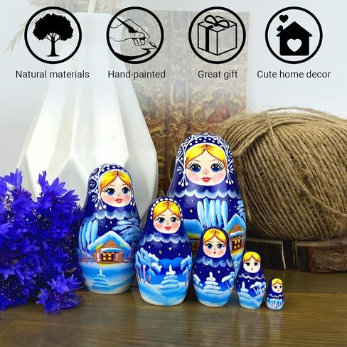 AEVVV Christmas Russian Nesting Dolls Set 6 pcs - Nativity Nesting Dolls Russian Souvenir - Matryoshka Doll Christmas Decorations - Christmas Stacking Dolls in Kuwait