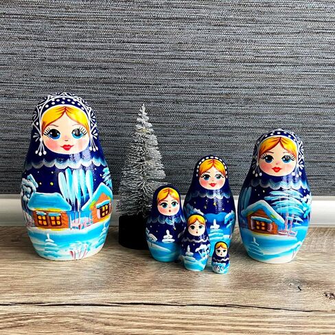 AEVVV Christmas Russian Nesting Dolls Set 6 pcs - Nativity Nesting Dolls Russian Souvenir - Matryoshka Doll Christmas Decorations - Christmas Stacking Dolls in Kuwait