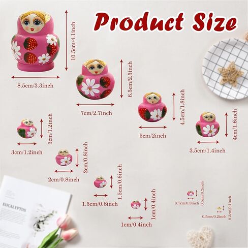 Winterworm Pink Girl Russian Nesting Dolls Set of 10 Wooden Big Belly Shape Girl with Strawberries and Flowers Handmade Matryoshka Doll Kids Toy Christmas Birthday Home Decoration Girls Gift in Kuwait
