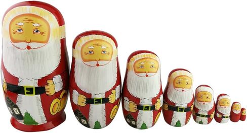 Winterworm 8pcs Cutie Lovely Red Santa Claus WIthink White Big Beard Nesting Dolls Matryoshka Russian Doll Popular Handmade Kids Girl Toy in Kuwait