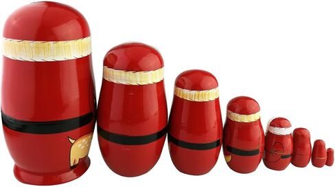 Winterworm 8pcs Cutie Lovely Red Santa Claus WIthink White Big Beard Nesting Dolls Matryoshka Russian Doll Popular Handmade Kids Girl Toy in Kuwait