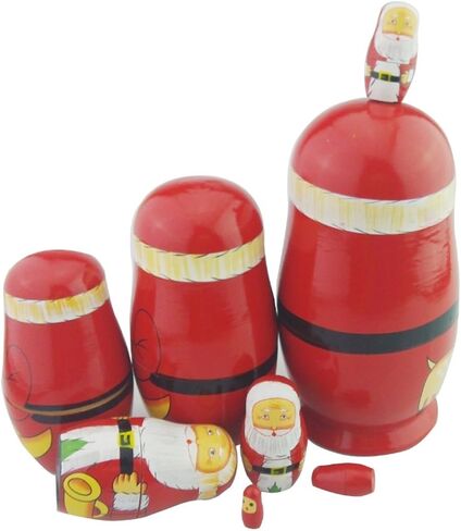 Winterworm 8pcs Cutie Lovely Red Santa Claus WIthink White Big Beard Nesting Dolls Matryoshka Russian Doll Popular Handmade Kids Girl Toy in Kuwait