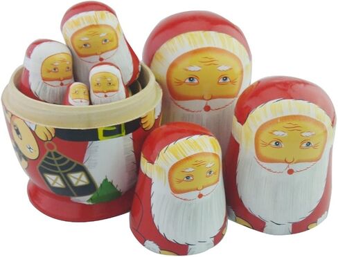 Winterworm 8pcs Cutie Lovely Red Santa Claus WIthink White Big Beard Nesting Dolls Matryoshka Russian Doll Popular Handmade Kids Girl Toy in Kuwait