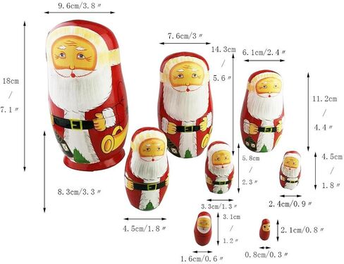 Winterworm 8pcs Cutie Lovely Red Santa Claus WIthink White Big Beard Nesting Dolls Matryoshka Russian Doll Popular Handmade Kids Girl Toy in Kuwait