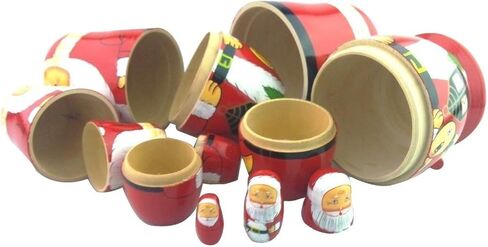 Winterworm 8pcs Cutie Lovely Red Santa Claus WIthink White Big Beard Nesting Dolls Matryoshka Russian Doll Popular Handmade Kids Girl Toy in Kuwait