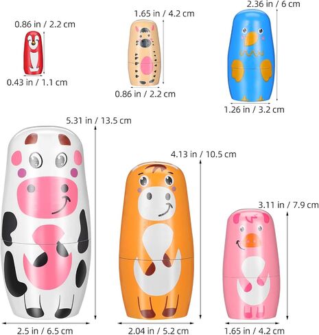 TOYANDONA Russian Nesting Dolls - Set of 6 Handmade Animal Nesting Dolls Wooden Stacking Matryoshka Dolls for Kids Birthday Christmas Home Decoration in Kuwait